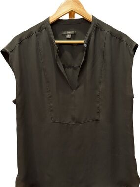 J. Crew Black Silk-Look Blouse with Tag Detail